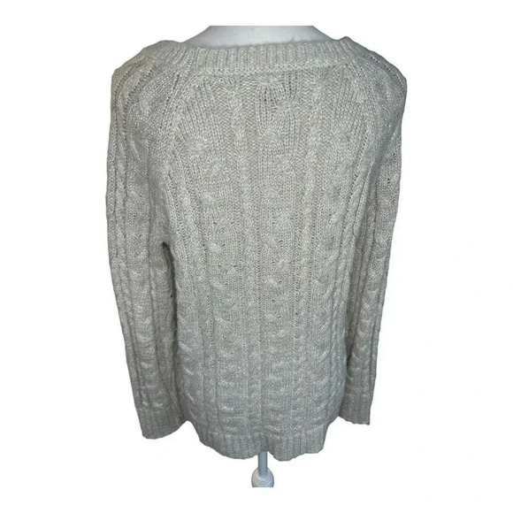 American Eagle Outfitters Large Tan & Gold Metallic Warm Cable Knit Sweater - Picture 3 of 7